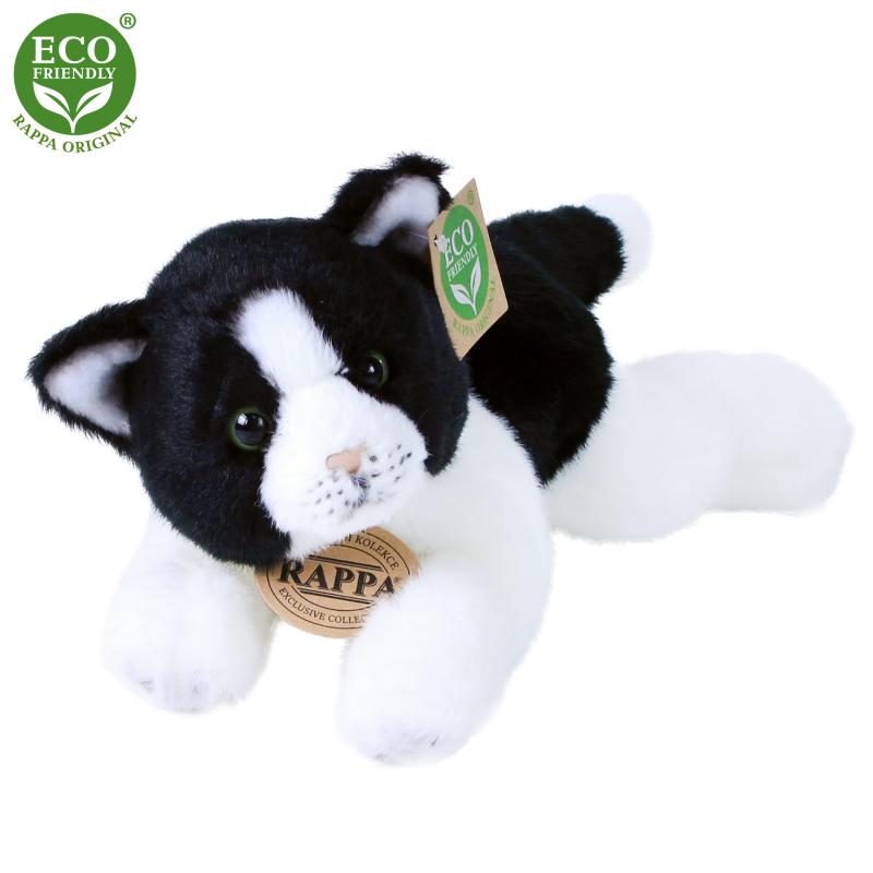 Plyšová mačka bielo-čierna ležiaci 16 cm ECO-FRIENDLY