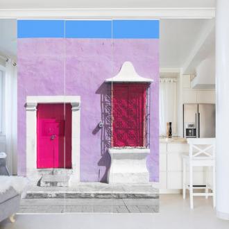 Súprava posuvnej záclony - Ružové fasádne ružové dvere -3 panely
