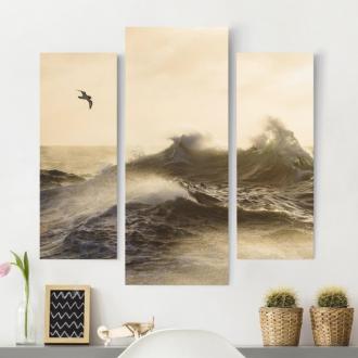 Trojdielny obraz Čajka nad búrlivým morom