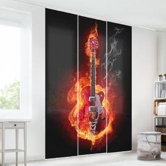 Súprava posuvnej záclony - Gitara v plameňoch -3 panely
