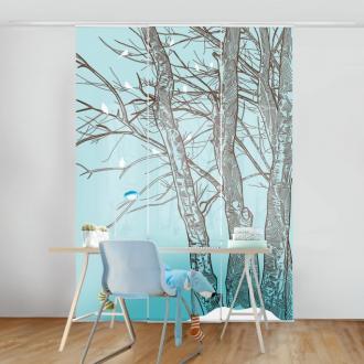 Súprava posuvnej záclony -Zimné stromy -3 panely
