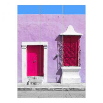 Súprava posuvnej záclony - Ružové fasádne ružové dvere -3 panely