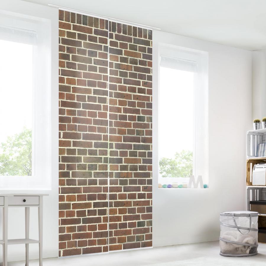Súprava posuvnej záclony - Brick Wallpaper London Maroon - 2 panely